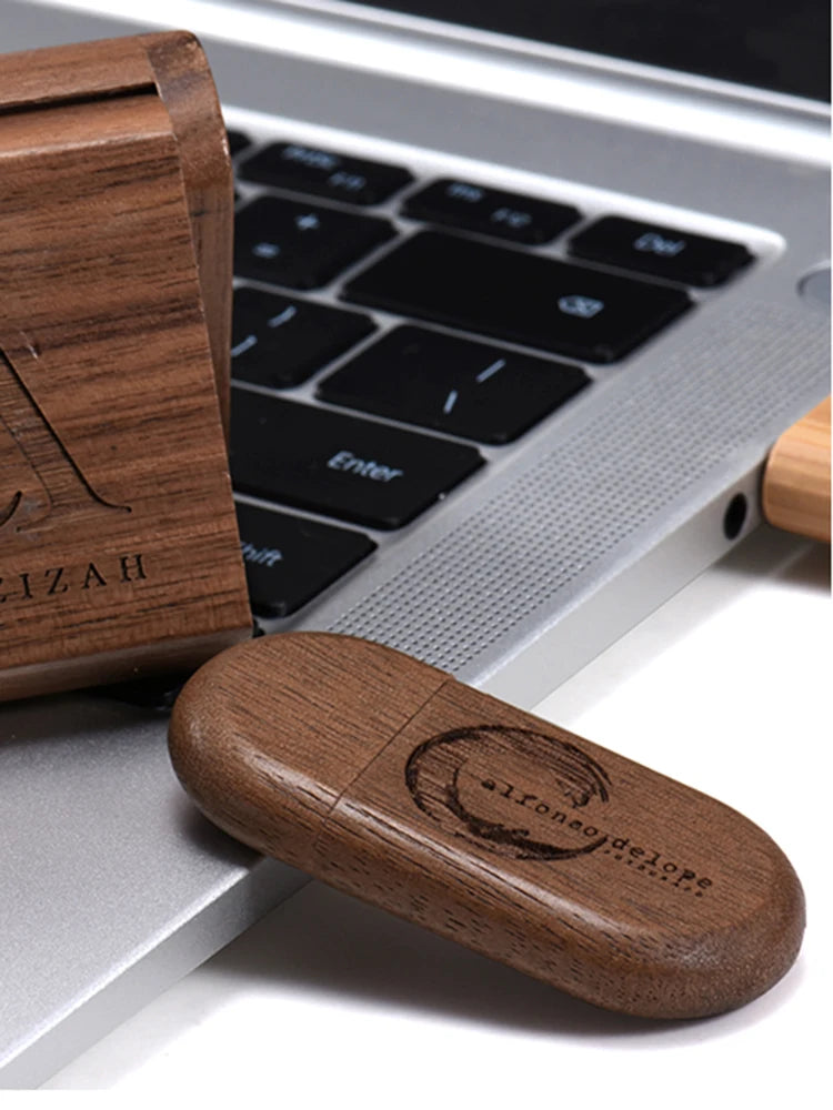 Wedding Gift USB 3.0 Stick 64GB Custom Logo Wooden Box Flash Drives 32GB Pendrive Free Sample U Disk 16GB 8GB 4GB Memory Stick