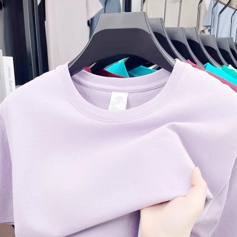 Summer 100% Cotton Men's T Shirt Bottoming Basic Fashion Short Sleeve Loose Tops Tees 230g/㎡