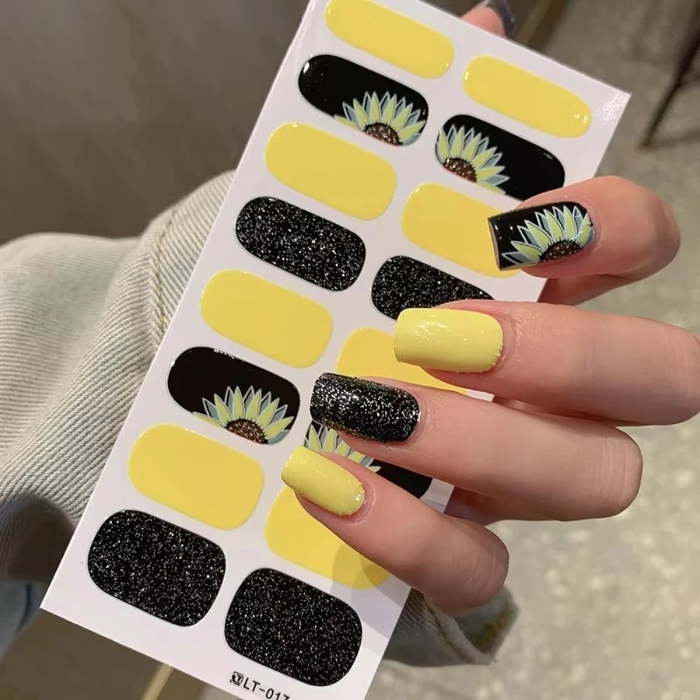 32 Strips Autumn Nail Stickers Semi Cured Full Cover Gel Nail Polish Strips Manicure Leopard Print Nail Patch