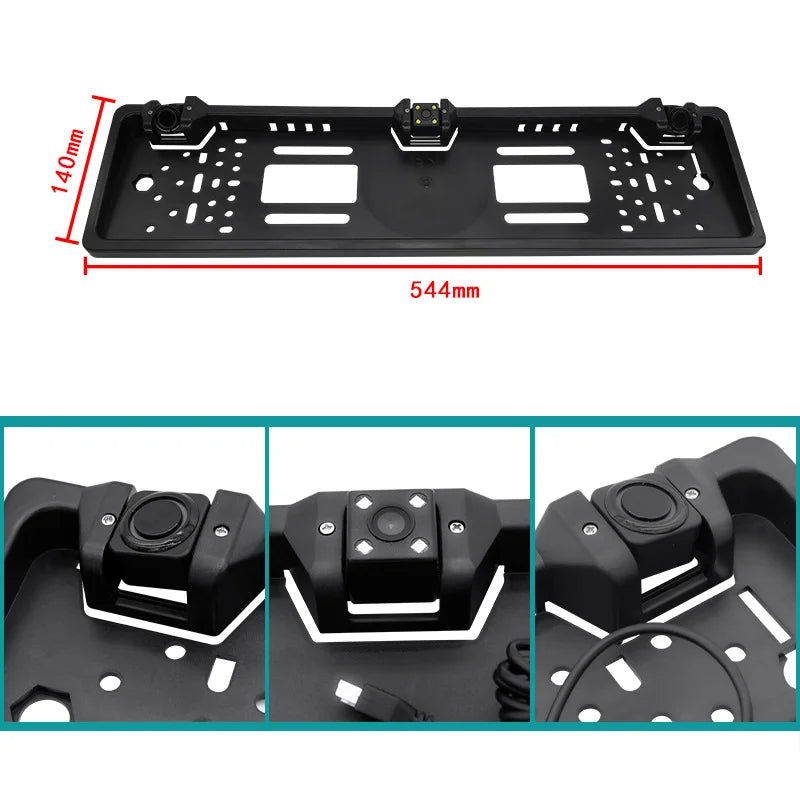 Car Camera 3in1  Parking Sensor European License Plate Frame Backup 4 LED Waterproof  Rear View Reversing Radar System