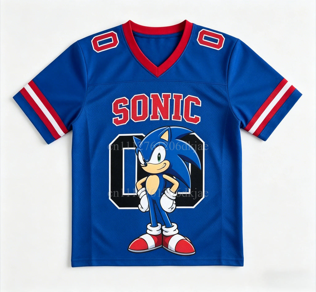 2026 Latest Kids/Adult Personalized Sonic Football Shirt Summer V-neck Sports T-shirt Sonic Cosplay Clothing Football T-shirt