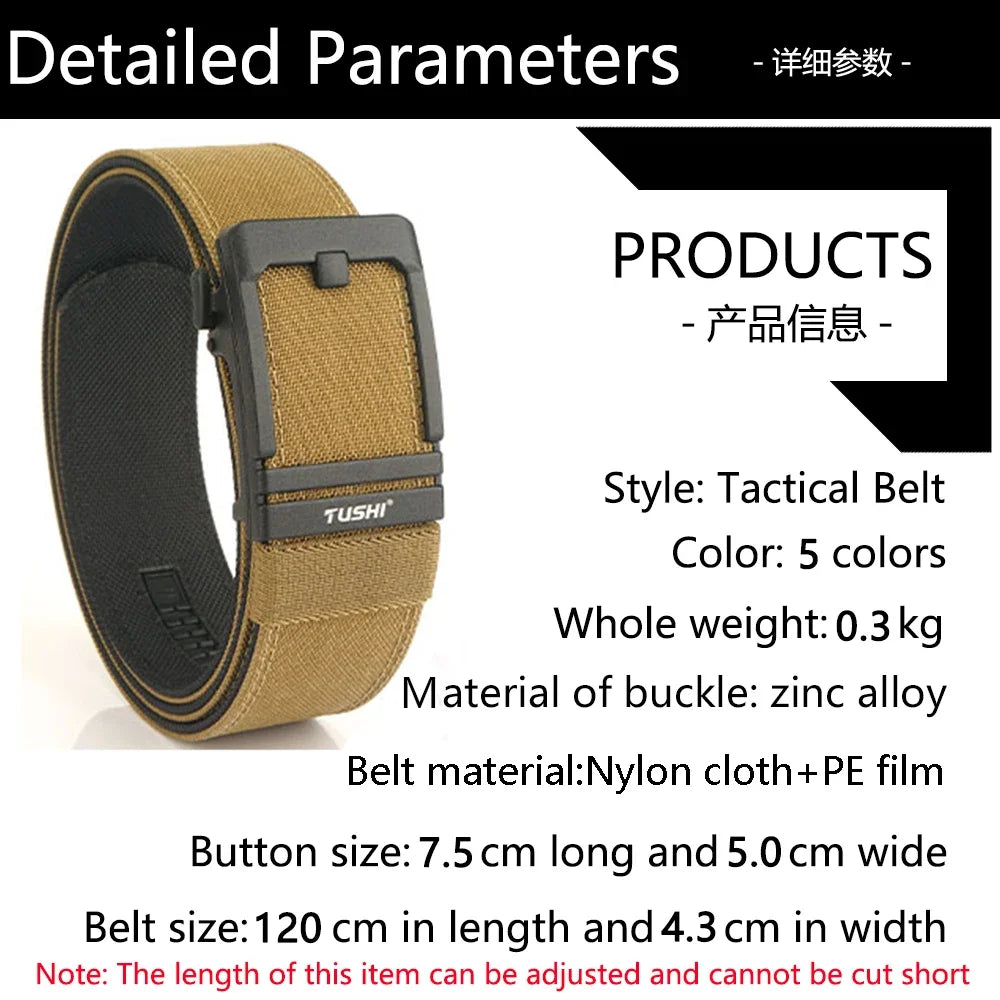 TUSHI Brand 4.3 Wide Thickened gun hanging double-layer nylon cloth belt versatile casual outdoor tactical automatic buckle mens
