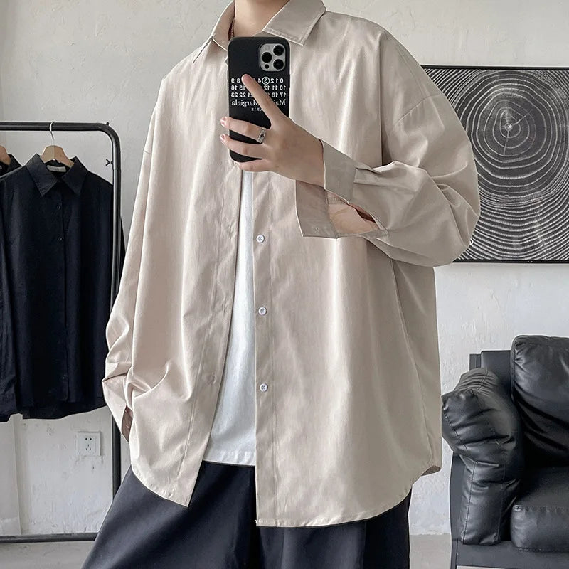 2025 Men Oversize Shirts Spring Long Sleeve Preppy Shirt Unisex Woman Casual Street Fashion Blouses Streetwear Men Clothing