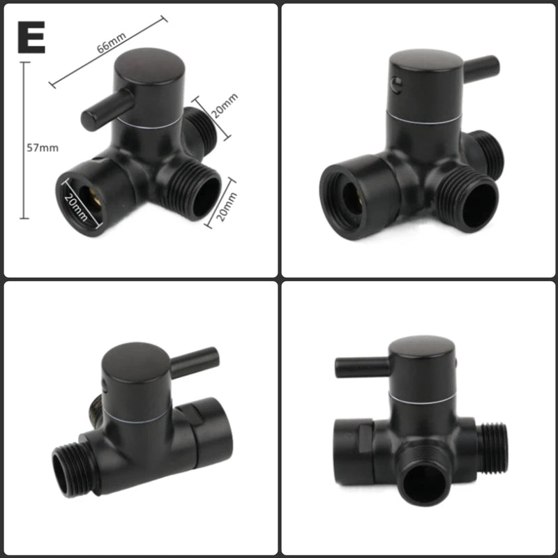Black Brass Shower Arm Adapter G1/2’’ G3/4 Shower Diverter Valve For Handheld Shower Head Bathroom Kitchen Accessories