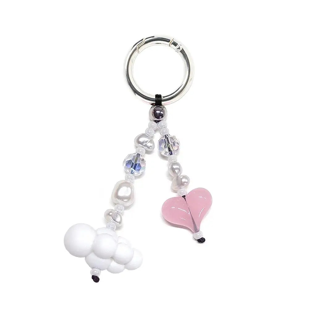 Y2k Love Bead Hanging Chain Bag Charm Women Accesories Red Love Heart Bags Charms Colorful Beads Chain Fashion Lady Jewelry