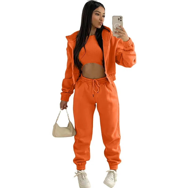 Casual Zipper Set Full Length British Style Elegant Commuting with Winter Long Sleeve Regular Sleeve Vest Plus Jacket Women Sets
