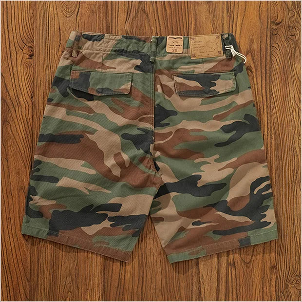 Summer New Camouflage Workwear Shorts Loose Men's Fashion Brand American Retro Casual Multi-Pocket Shorts Polyester Fiber