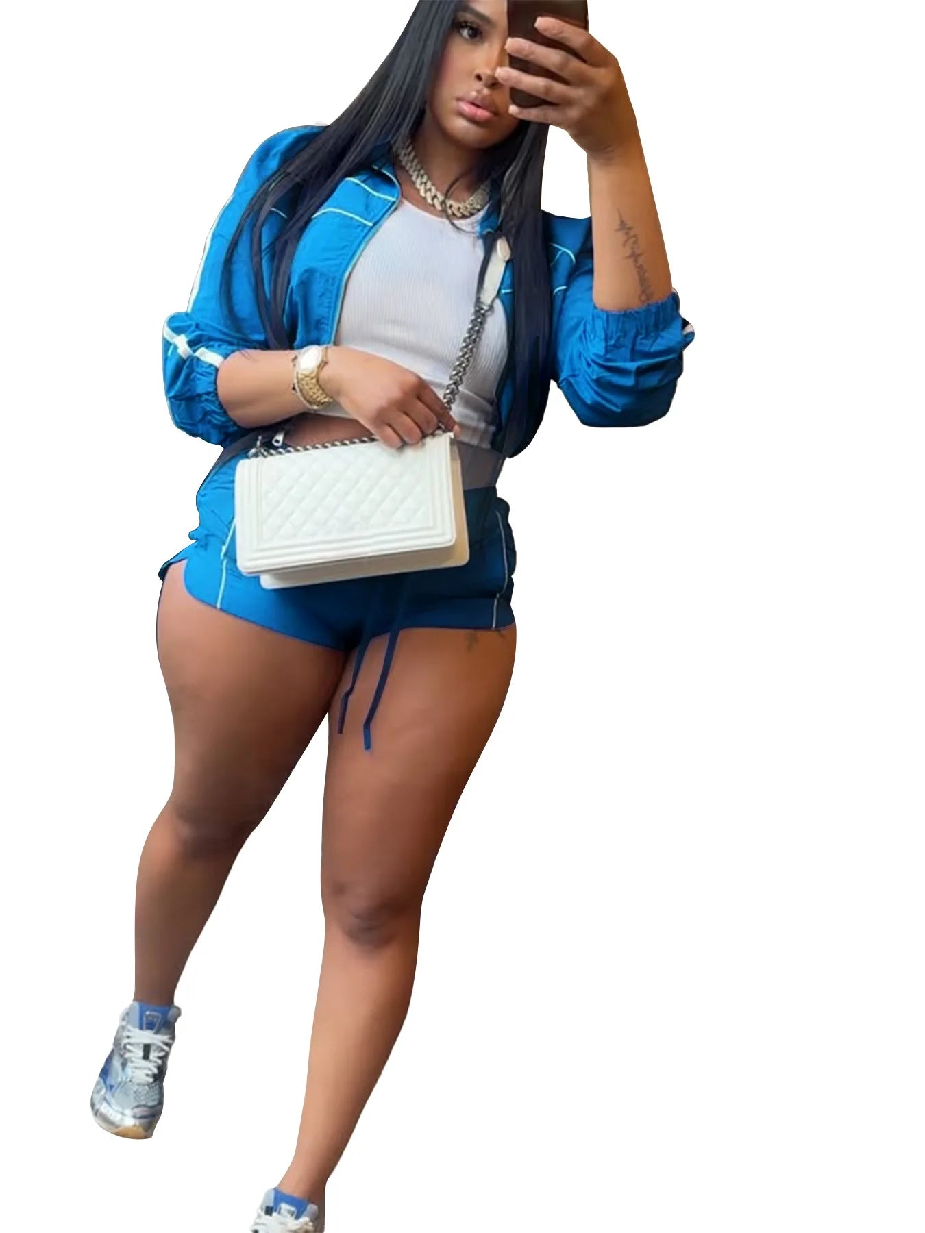 Women's Set Long Sleeve Jacket + Shorts Suit 2026 Summer Streetwear Active Slim Sporty Two 2 Piece Set Outfit Tracksuit