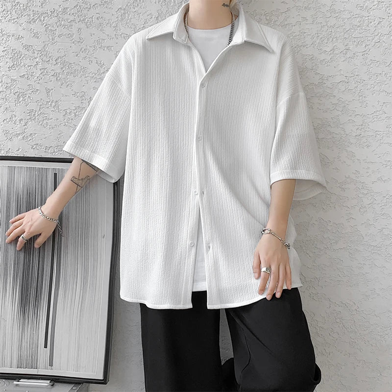 LEGIBLE Spring Summer Solid Shirts Men Casual Oversized Three Quarter Shirts Male Loose Fit Shirt for Man