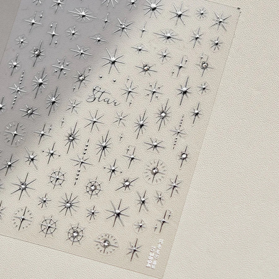 Luxury Diamond Gold Sliver 5D Bronzing Star Nail Sticker Shiny Laser Starlight Nail Decals 8*10cm Self-Adhesive Nail Decorations
