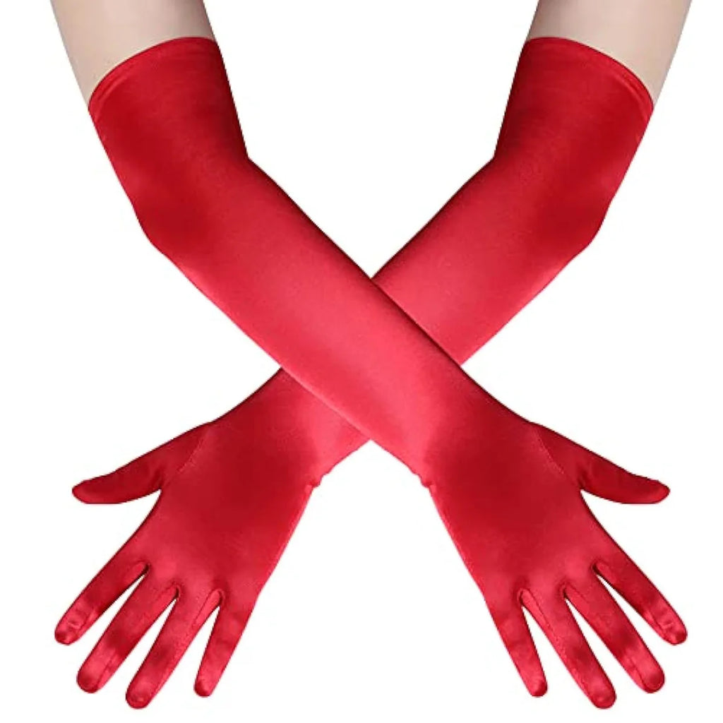 Women 55cm Solid Wedding Etiquette Evening Dress Opera/Elbow/Wrist Satin Stretch Long Gloves Retro Party Carnival Cosplay Gloves