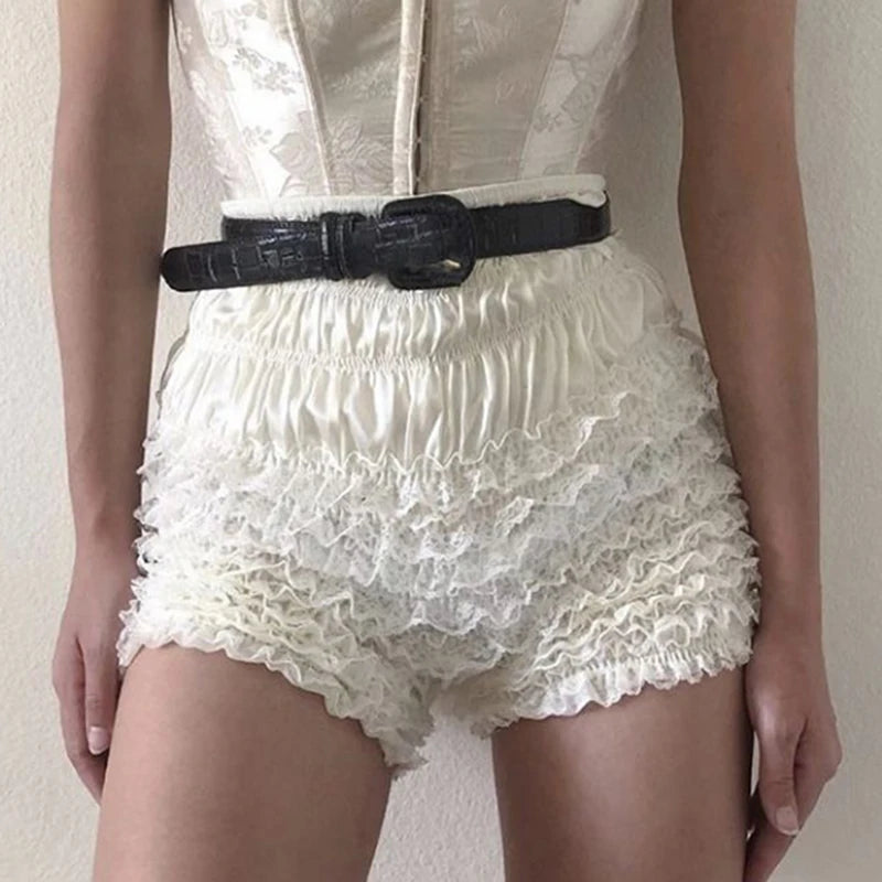 Coquette Y2K Fairy 00s Retro Kawaii Multi-layers Ruffles Bloomers Cutest Vintage Japanese Style Frill Lace Shorts Women Costume