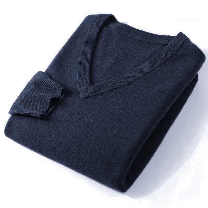 Autumn Men's V Neck Warm Pullover Sweaters Solid Color Slim Casual Sweater Long Sleeve Men's Basic Solid Color Trend Outerwear
