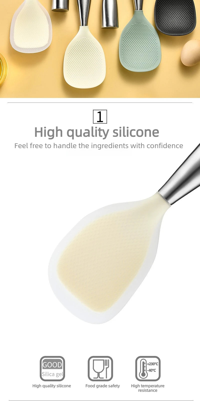 1Pcs Silicone Spoon Non-stick Cooking Spoon Anti-scalding Pot Rice High-temperature-resistant Spoon Durable Kitchen Gadgets