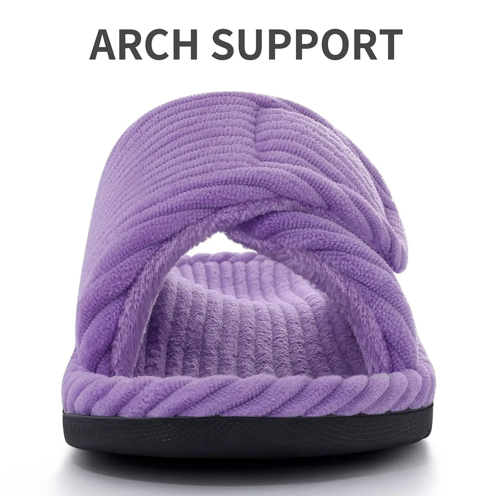 Shevalues Women's Fuzzy Warm Slippers Comfy Open Toe Sandals Memory Foam Indoor Bedroom Slides Rubber Sole House Shoes For Women