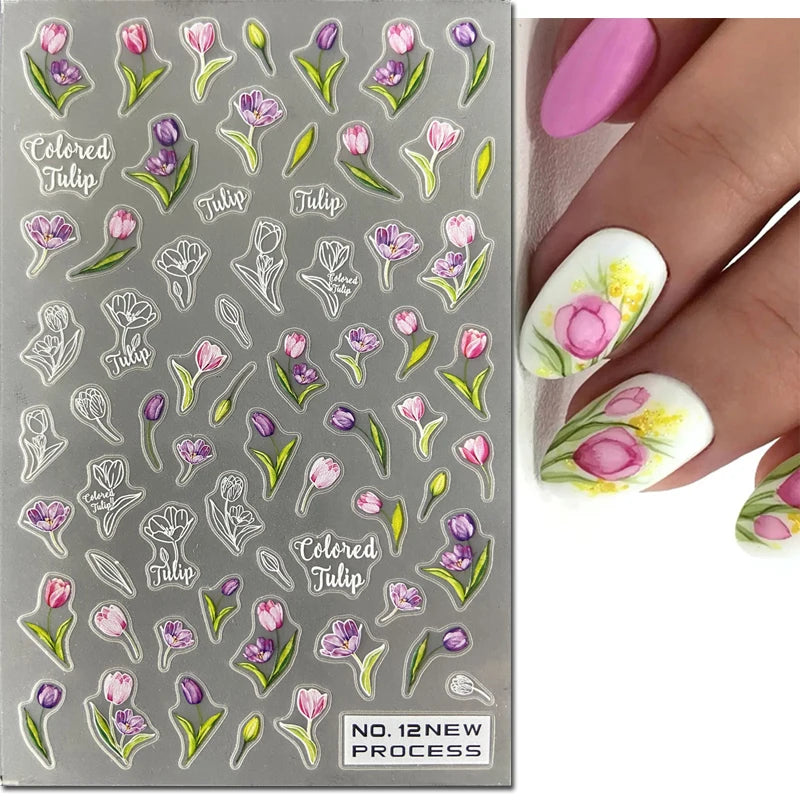 3d Nail Art Ultrathin Decals Blue Pink Blossom Florals Flowers Leaves Nail Stickers Decoration For Nail Tips Beauty