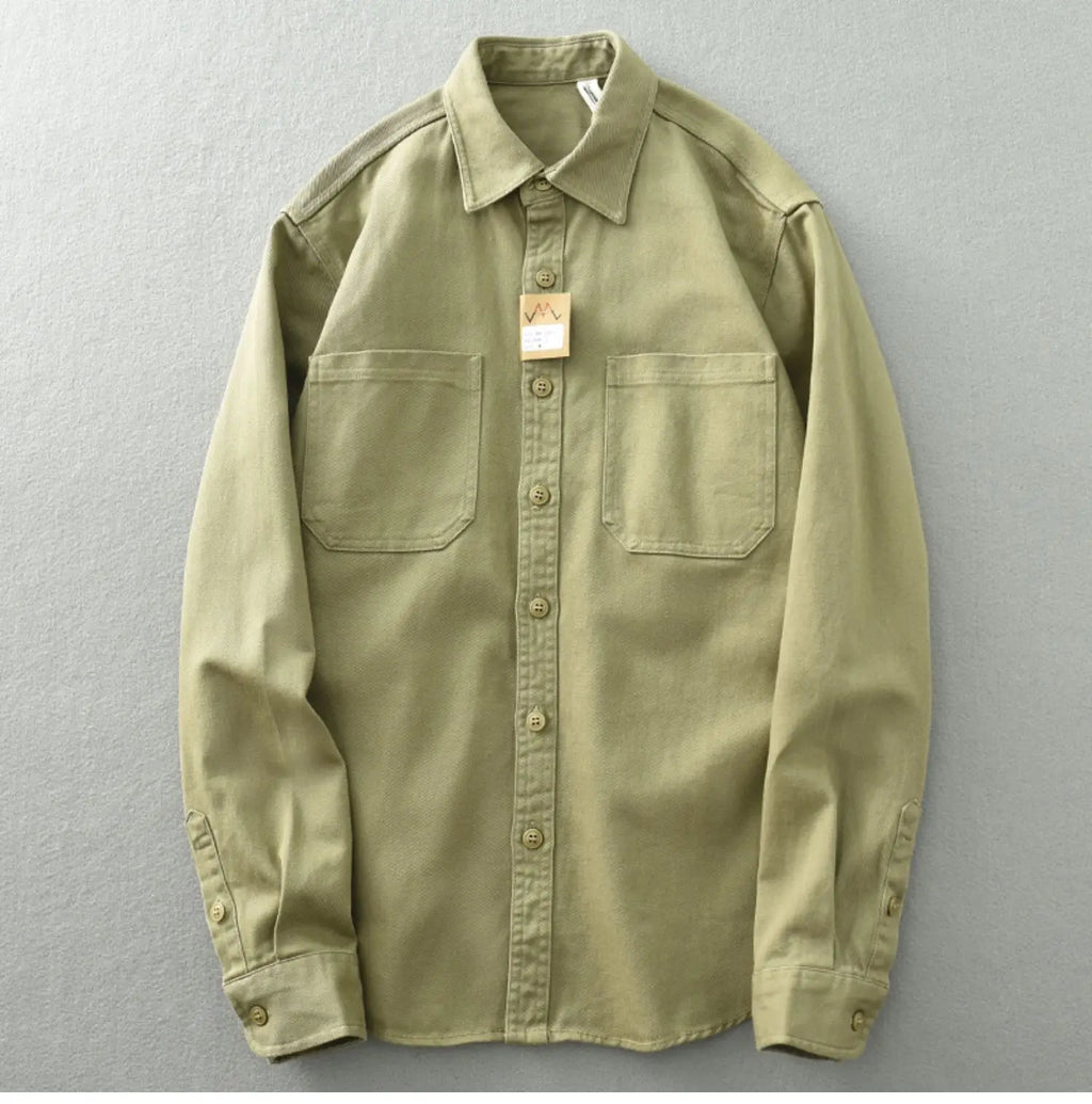 Vintage washed May khaki shirt men's long sleeve base lapel cotton loose casual cargo shirt