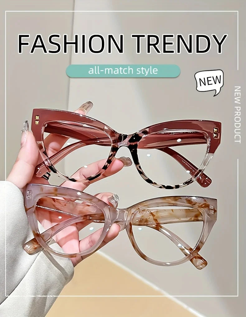 Elegant Cat Eye Reading Glasses with Metal Hinge - Minimalist Color Block Design, Fashion Presbyopic Eyewear +1.0 to +4.0