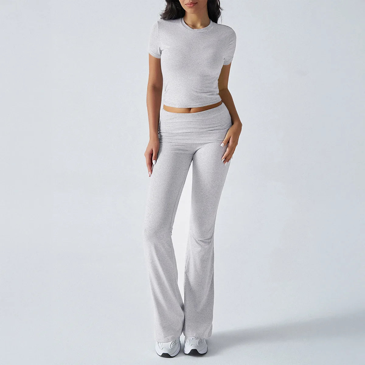 Women's Sexy Tops Suits 2026 Summer Latest Casual Solid Color Yoga Suit Slim Fit Sports Short Sleeved Pants Two-Piece Set Outfit