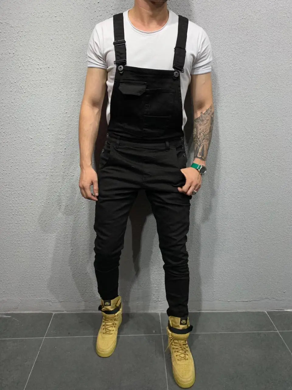 Men's Tie Dye Denim Overalls, Fashionable Slim Fit and Slimming Pants, Solid Color New Style Mens Jeans