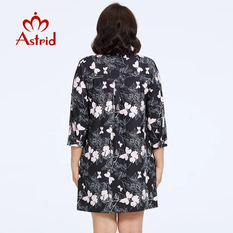 Astrid Women's Dresses 2023 New Long Sleeves Plus Size Floral Print Elegant Dress Stand-Up Collar Party Dresses Daily Office