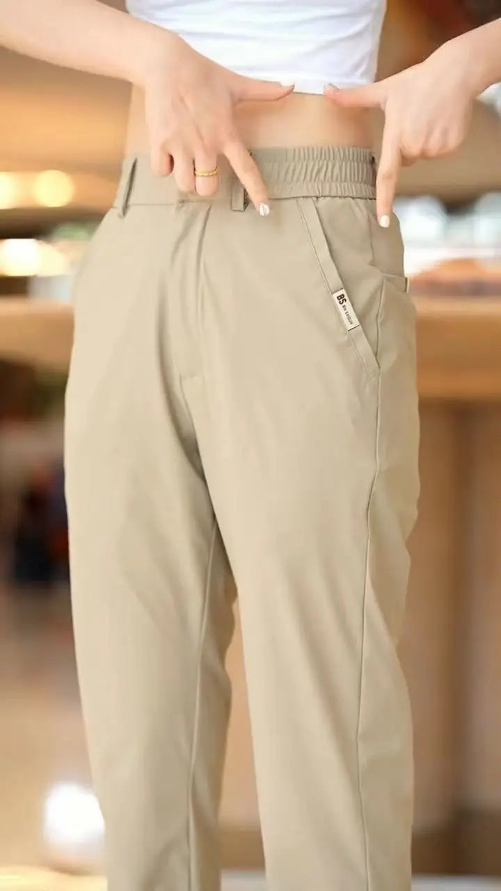 High Elasticity Ice Silk Casual Pants Men's Summer Thin Style Quick Dry Fashion Business Straight Leg Pants
