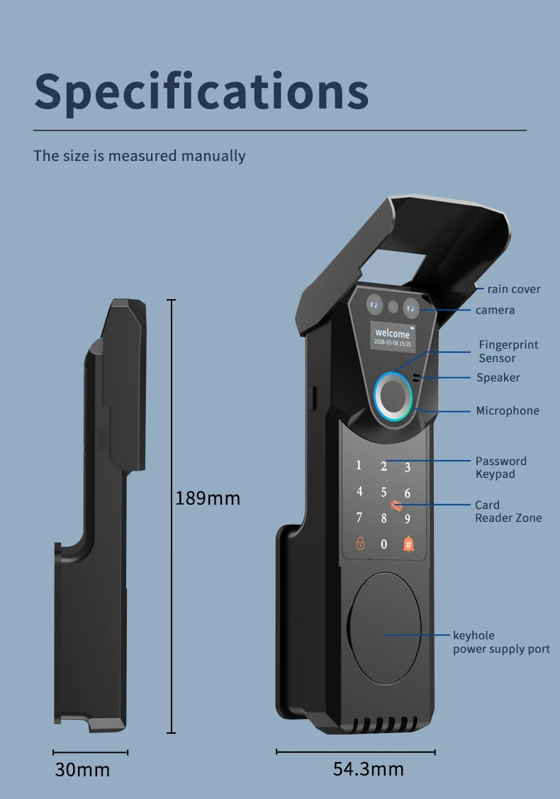 Waterproof Tuya Wifi Smart Lock with 3D Face Recognition Intercom 13 Languages Voice Prompt Display Fingerprint Passcode IC Card