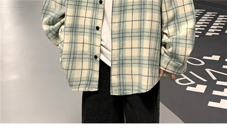 Men's Plaid Long Sleeve Shirt Loose Fit Thin Style Autumn Spring Casual Wear Sun Protection Outerwear Classic Check Pattern