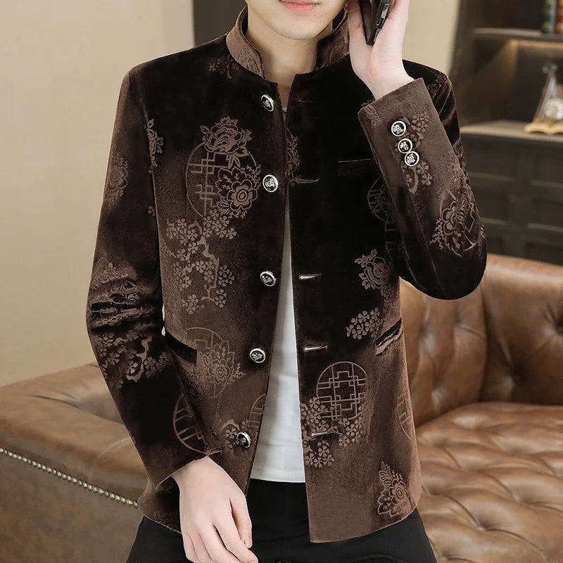 Blazer New Men's Fashion Business Gentleman Wedding English Style Banquet Chinese Jacquard Satin Outdoor Casual Slim Blazer
