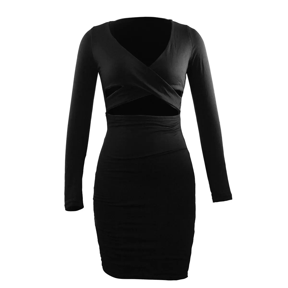 Women's Elegant Autumn/Winter Long sleeved V-neck Sexy Nightclub Tight Waist Wrapped Butt Mid length Dress 2024 New Style