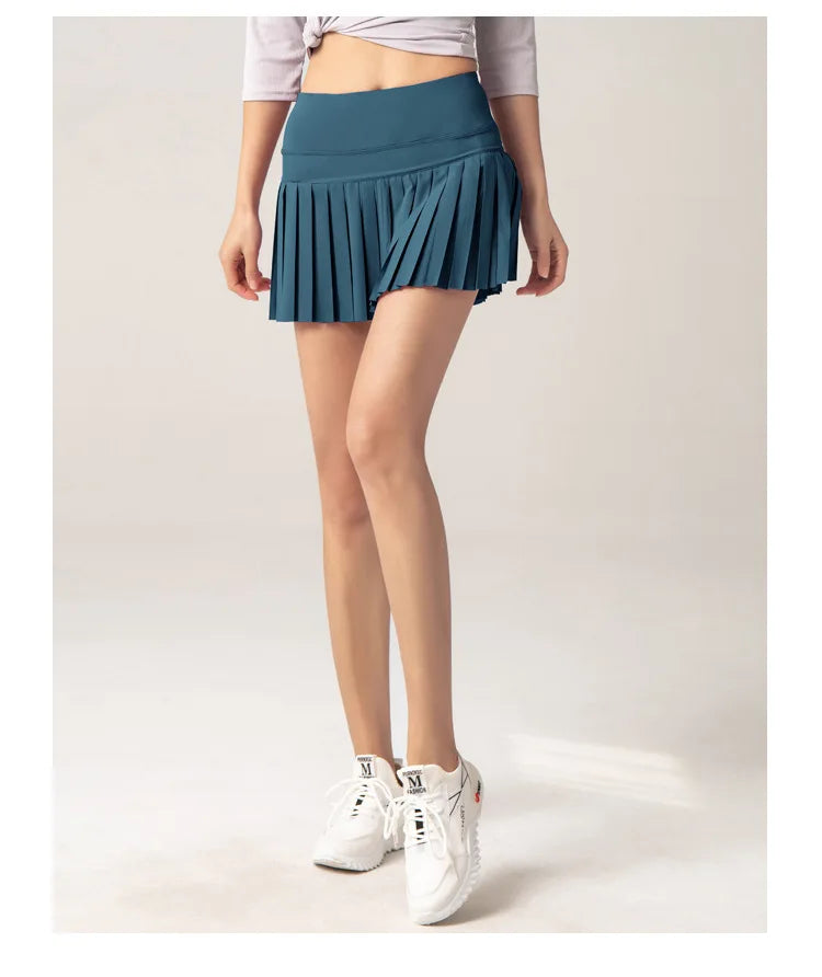 Summer Women Sports Anti Exposure Pleated Golf Tennis Skirts Fitness High Waist Elastic Athletic Run Shorts With Pocket