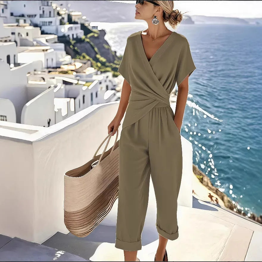 2 pieces women sets 2026 summer new fashion solid color irregular short-sleeved top+solid pant sets women's clothing