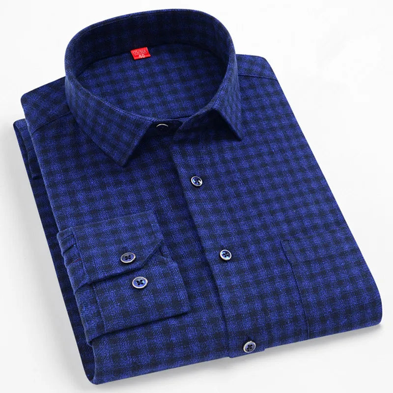 Pure Cotton Men's Plaid Shirt Long Sleeve Regular Fit Men Casual Oversized Shirt Leisure Autumn Spring Male Blouse New Plus Size