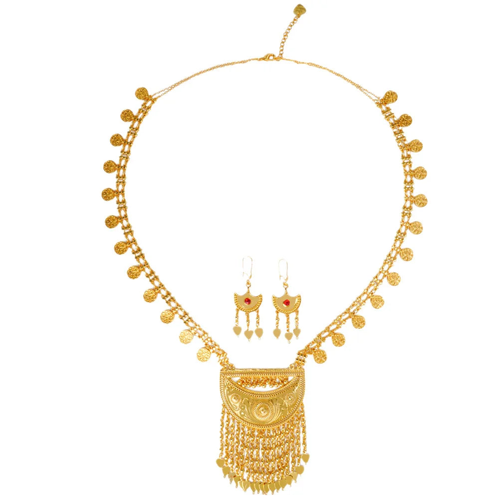 Tassel Necklace Earrings Long Set Women's 24K Gold AU999 - Exquisitely crafted 24K gold, smooth tassels, great for gifting