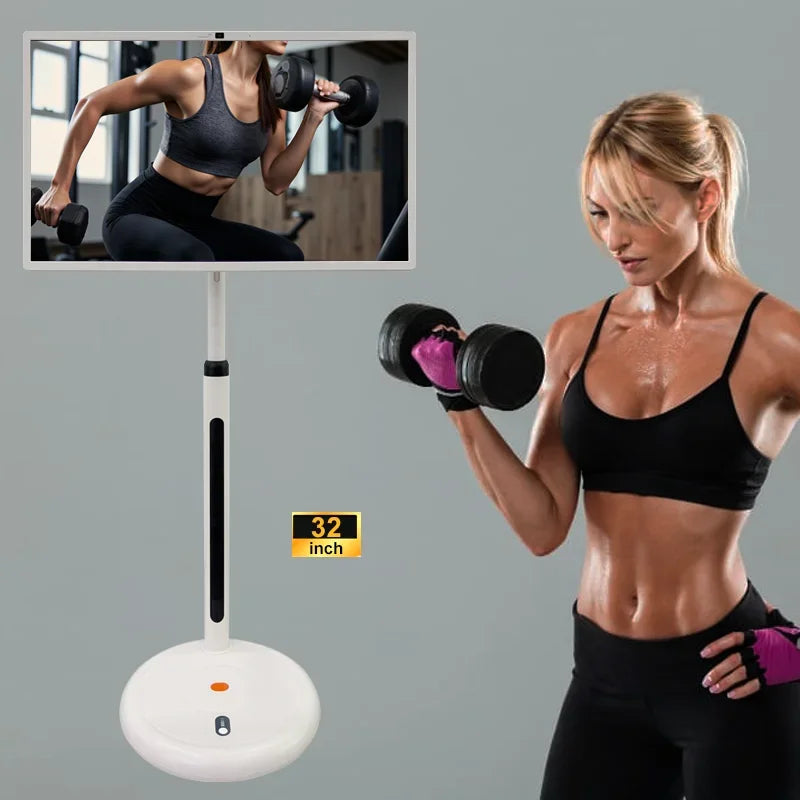 32 Inch Portable Smart TV Rotation Touch Screen Portable Android Camera  Display Tablet PC Stand Wheels Television Rechargeable