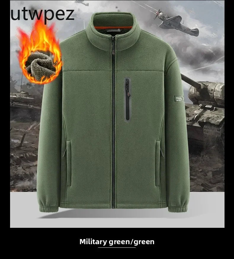 Men Climbing Double Thickened Pocket Jacket Outdoor High Collar Windproof Ski Sweatshirt Coat Man Snow Winter Warm Fleece Jacket