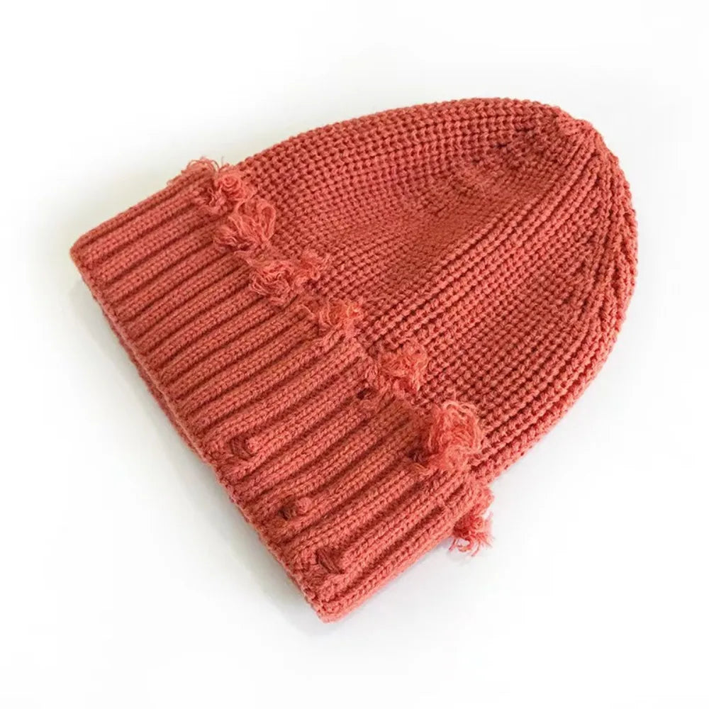 New Fall and Winter Hip Hop Trend Broken Brim Knitted Hat Woman Man Green Grey Black White Hole Cap Warm Hat Bonnets Fall