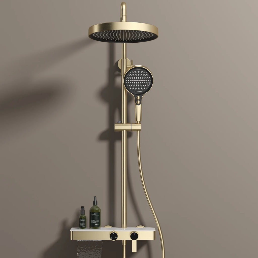 KEMAIDI Bathroom Shower System Set Hot and Cold Control Multifunctional Knobbed Triple Function Shower Set with Hand Shower
