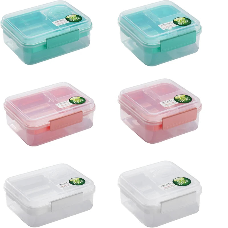 Lunch Box Portable Microwave Lunch Containers Sealed Salad Box Picnic Food Storage For Adult/Kid/Toddler 4 Compartment Container