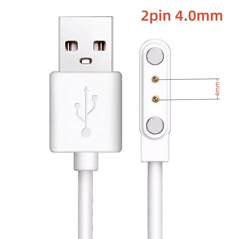 Universal 2Pin 4mm 7.62mm 4Pin Strong Magnetic Charge Cable USB Charging Line Cord Black White for Smart Watches
