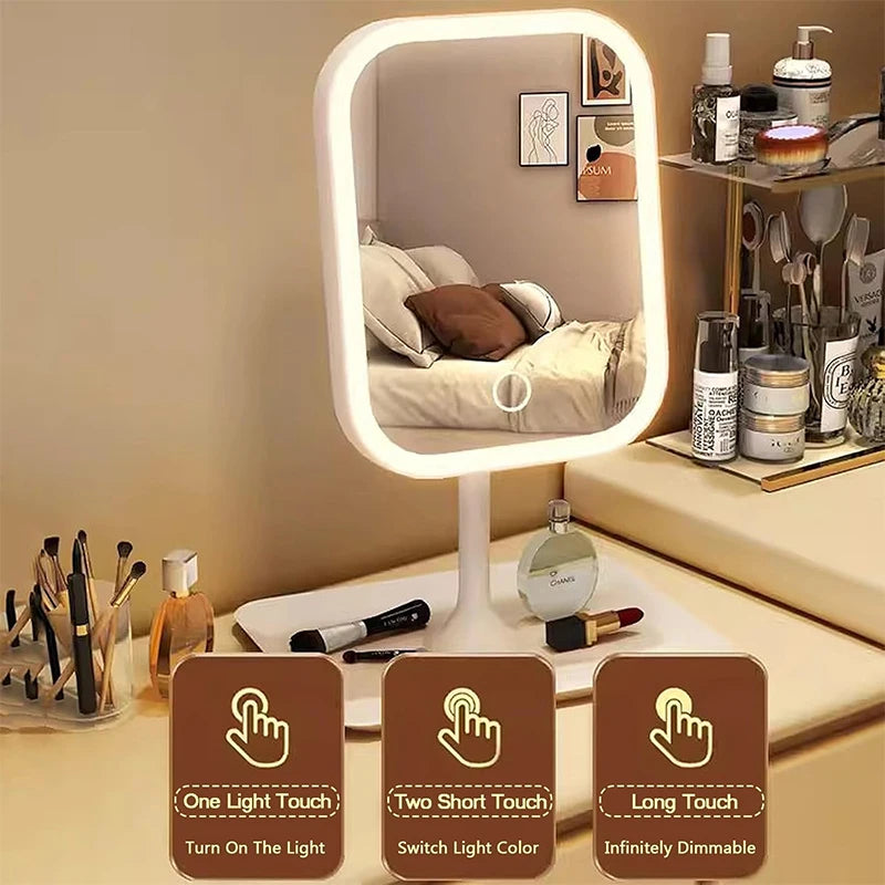 Makeup Vanity Mirror with Lights 3 Color Tabletop Lighted With Smart Touch Control, Light Up With Storage Tray & 270° Rotation