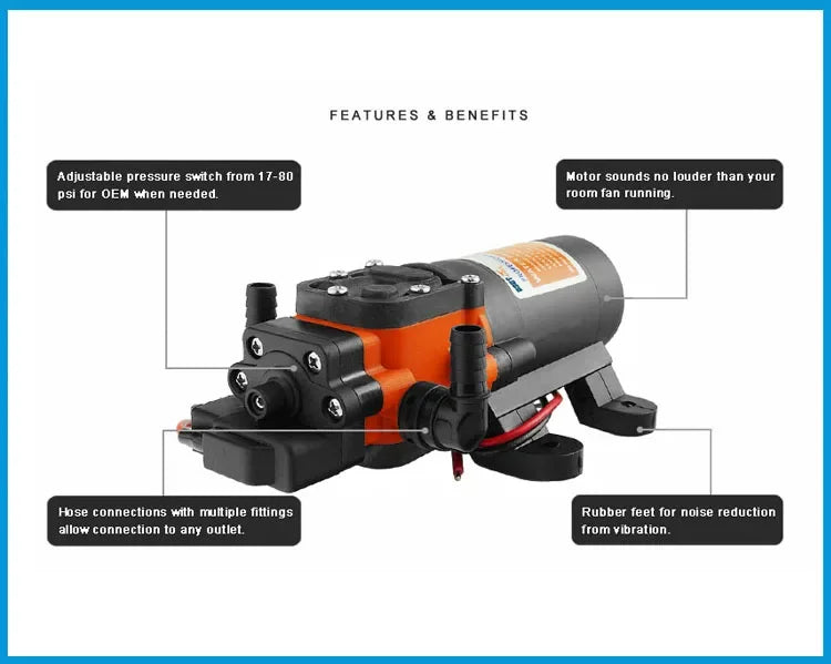 Portable 35PSI 12V Marine Water Pump Diaphragm Self-priming Pump Boat Accessories Shower Toilet Pumping Motor Home