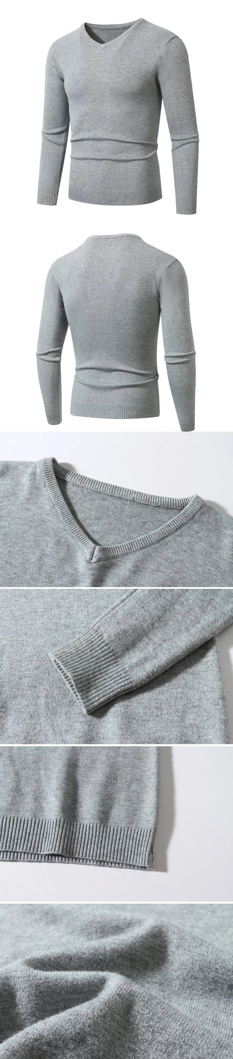 Men's V Neck Sweater Knitted Pullover Casual Soft Lightweight Long Sleeve Dress Sweater Autumn Breathable Slim Fit Sweaters