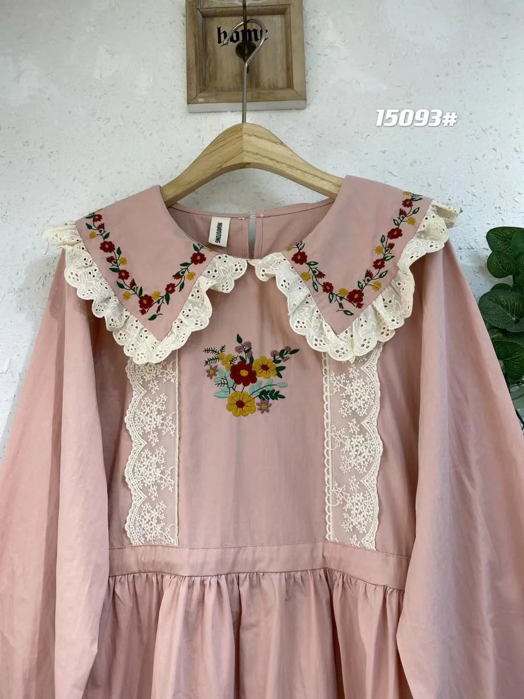 Mori Girl Floral Embroidery Cotton Linen Dress for Women, Autumn Lace, Peter Pan Collar, Kawaii Dress, Casual Long Sleeve Sundre