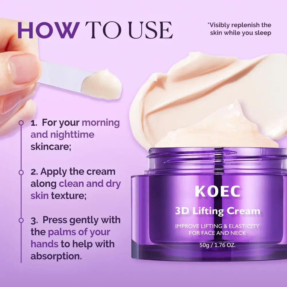 KOEC 3D Lifting Skincare Kit - Face Neck Lifting Cream Ampoule Essence Cream Mist Deep Hydration Firming Anti-Aging For Women