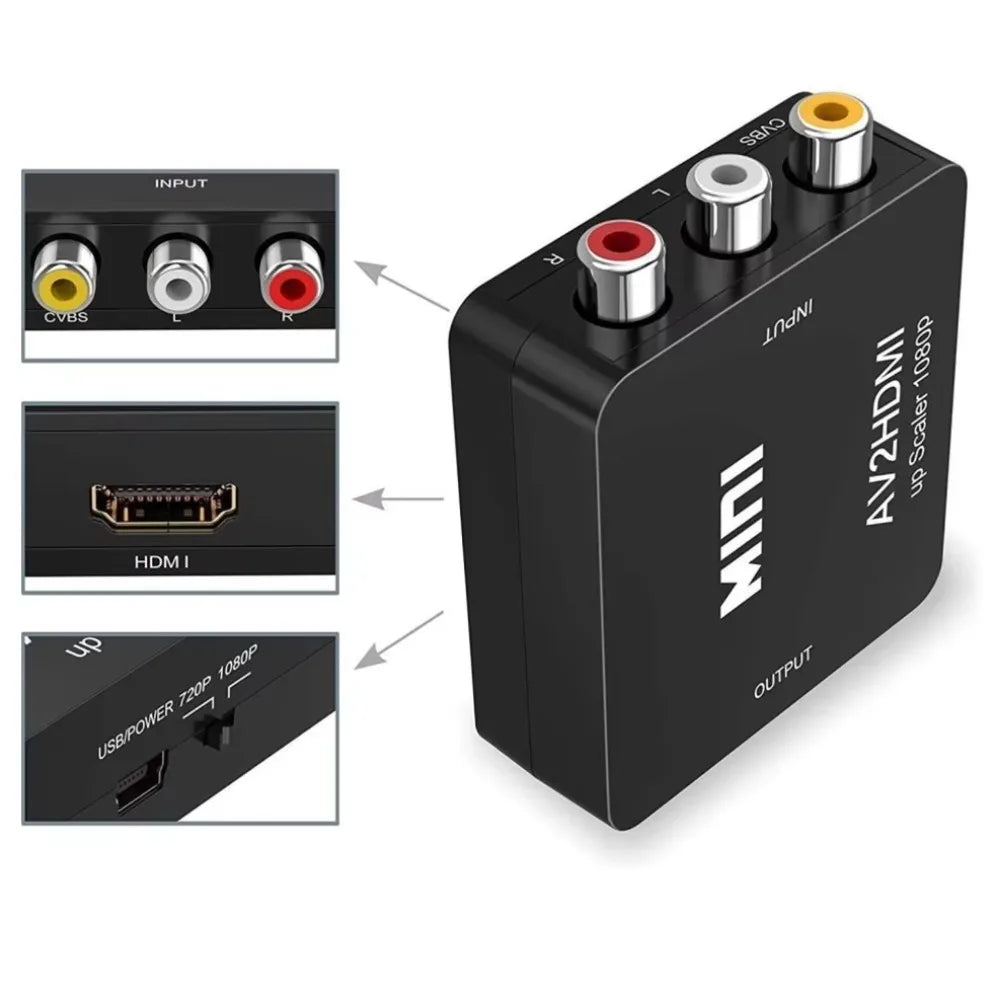 1080P RCA AV To HDMI-compatible Adapter Converter AV2HD Audio Video Cable CVBS AV Adapter with USB Cable
