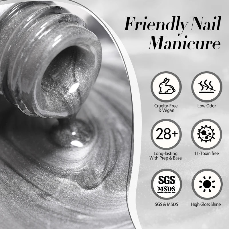 BORN PRETTY 10ml Grey Glass Bead Cat Magnetic Gel Nail Polish Black Nails Nail Art Manicure Semi Permanent Soak Off UV Gel