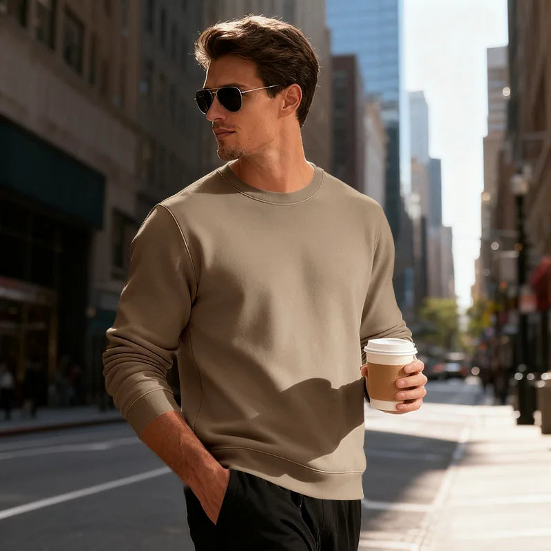 Winter Mens Loose Crew Neck Pullover Sweatshirt Fleece Lined Warm Casual Sports Commuter Outerwear Men Sweatshirt