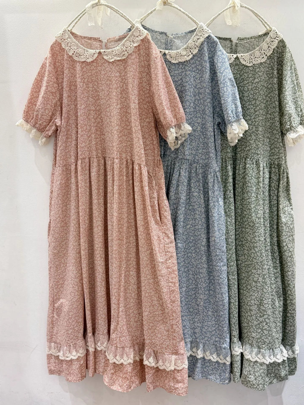 Vintage Ruffled Cotton Linen Flower Dress Women's New Summer Peter Pan Collar Short Sleeve Loose Boho Dress Casual Midi Vestidos