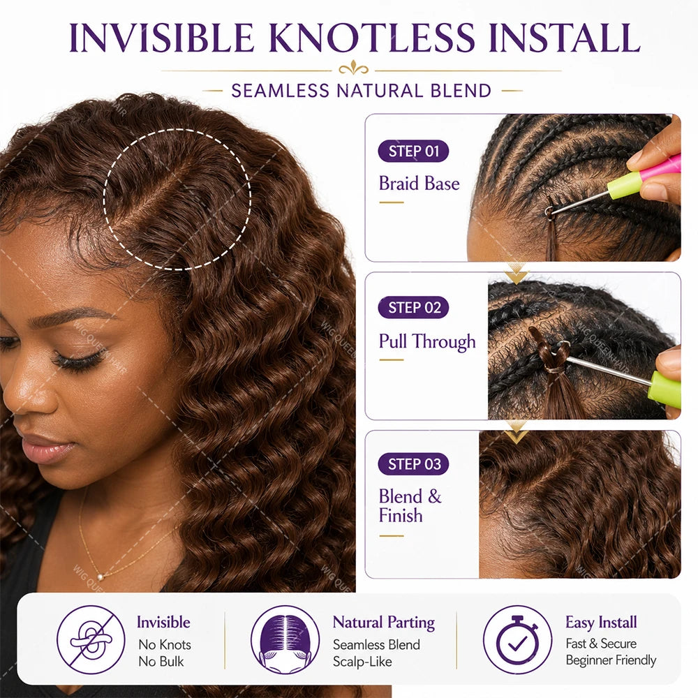 Brown Deep Wave Crochet Human Hair Extensions Miracle Knots Feather Crochet Pre Separated Remy Hair Soft Full Natural Look